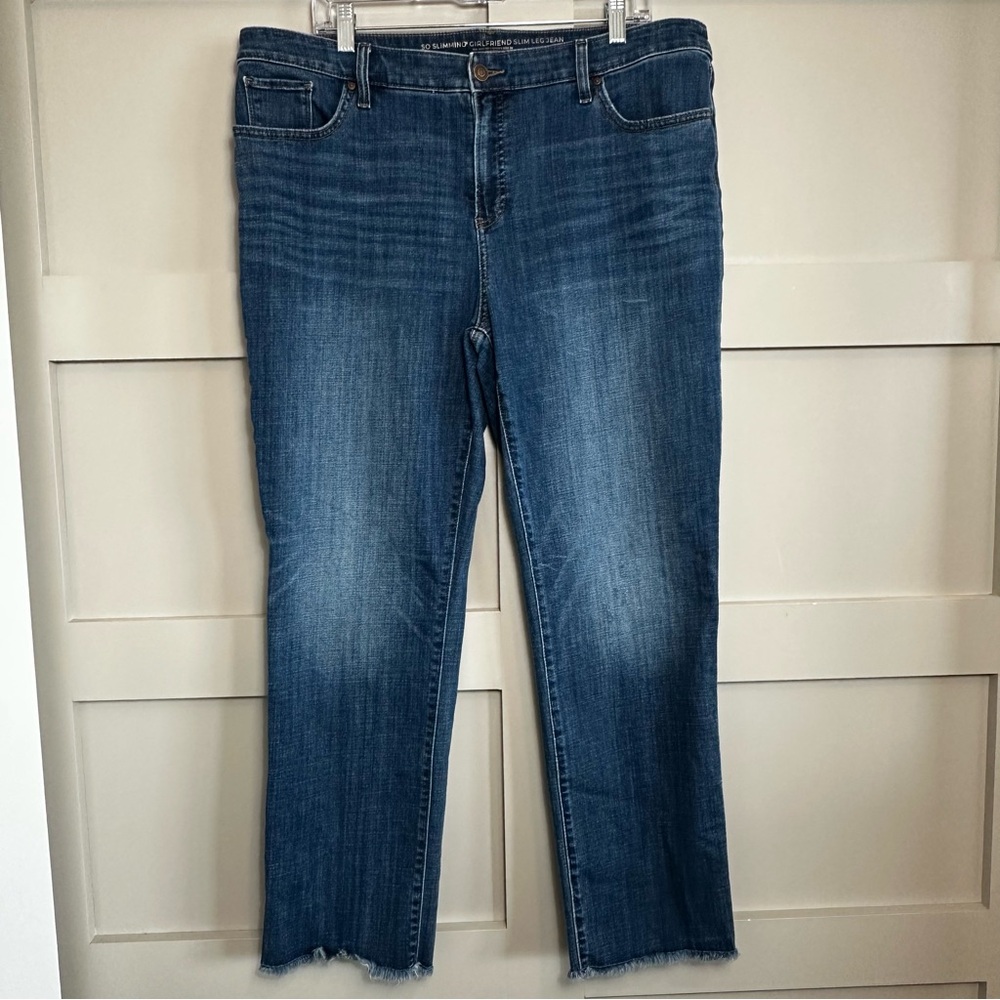 Chico’s So Slimming Girlfriend Jeans Slim Leg Blue Ankle Stretch Women’s 16R